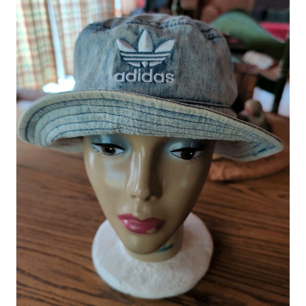 Adidas Trefoil Denim Bucket Hat - Blue denim‎ streetwear activewear 80s hip hop